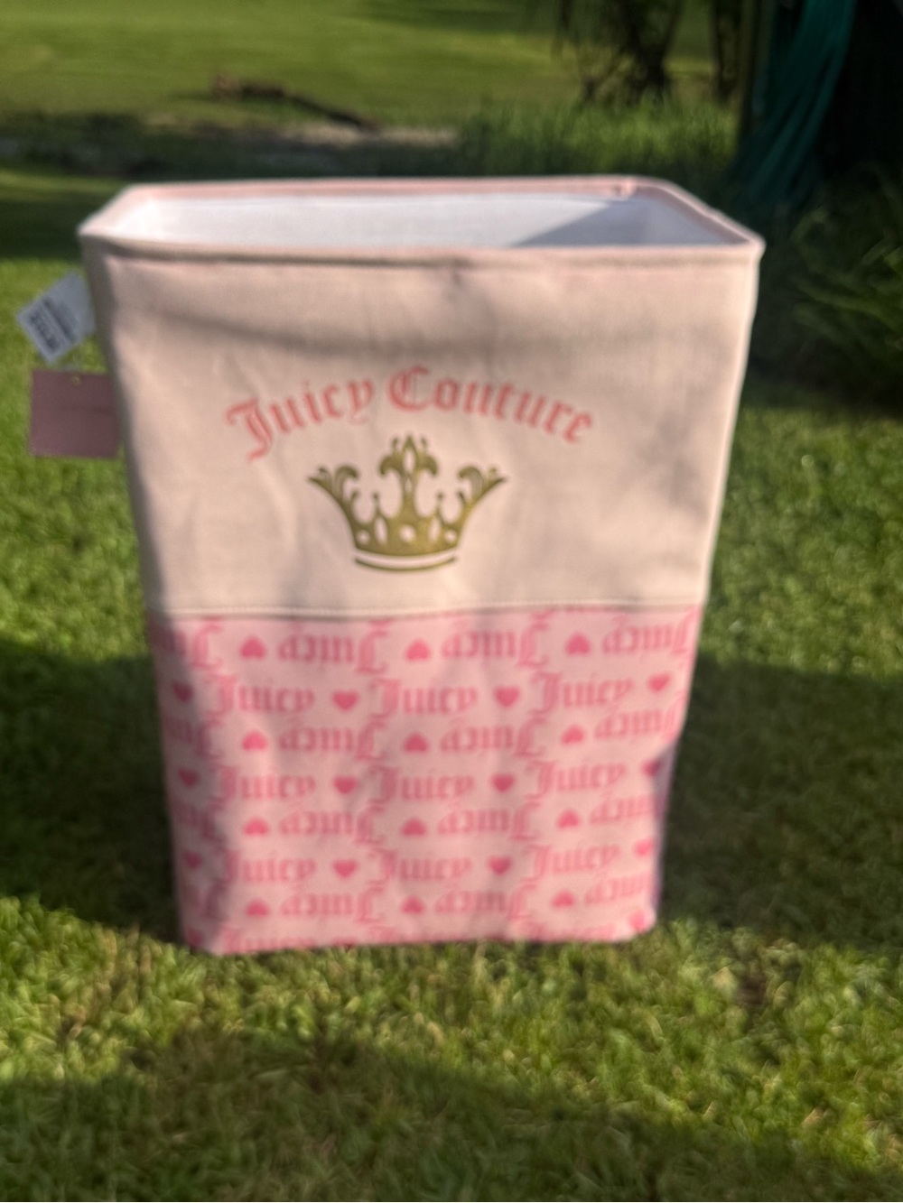 Juicy Couture Pink & Cream Fabric Storage Basket with Gold Crown